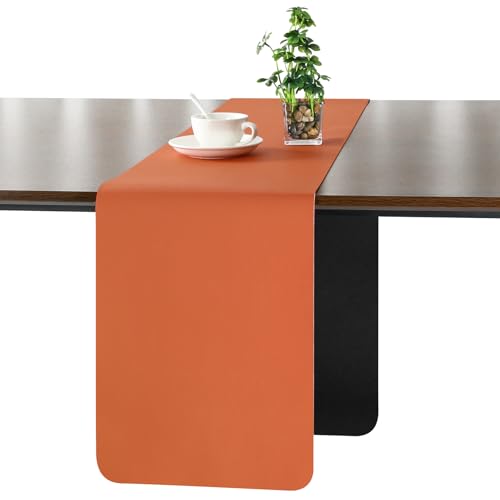 Myir JUN Tischläufer, Tischläufer Modern Tischläufer Abwaschbar Tischläufer Outdoor Doppelseitige Leder Tischläufer Wasserdicht rutschfest und zur Dekoration verwendbar 40 X 240 cm(Schwarz Orange) von Myir JUN
