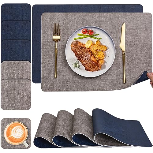 Myir JUN Tischsets Abwaschbar und Untersetzer 6er Set, Leder Platzsets Abwaschbar Doppelseitig Bedruckt Kunstleder Schmutzabweisend & rutschfest, Platzdeckchen Abwischbar mit Lederoptik für Esszimmer Myir JUN Tischsets Abwaschbar und Untersetzer 6er Set, Leder Platzsets Abwaschbar Doppelseitig Bedruckt Kunstleder Schmutzabweisend & rutschfest, Platzdeckchen Abwischbar mit Lederoptik für Esszimmer von Myir JUN