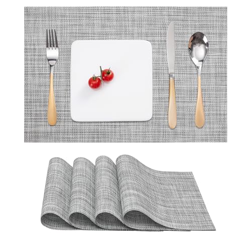 Myir JUN Tischsets Abwaschbar 4er Set, Gewebte Platzdeckchen rutschfest Abgrifffeste Hitzebeständig, Vinyl Platzsets Abwaschbar für küche Speisetisch Hotel, Platz-Matten30x43.5cm (Hellgrau) Myir JUN Tischsets Abwaschbar 4er Set, Gewebte Platzdeckchen rutschfest Abgrifffeste Hitzebeständig, Vinyl Platzsets Abwaschbar für küche Speisetisch Hotel, Platz-Matten30x43.5cm (Hellgrau) von Myir JUN
