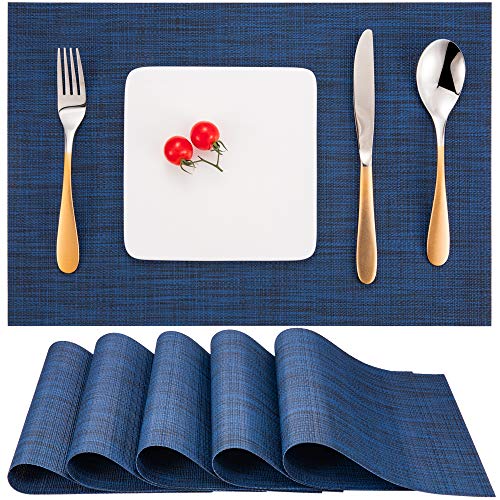 Myir JUN Tischsets Abwaschbar 6er Set, Gewebte Platzdeckchen Abwaschbar rutschfest Abgrifffeste Hitzebeständig, Vinyl Platzsets Abwaschbar für küche Speisetisch Hotel, Platz-Matten 30x45cm (Blau 2) von Myir JUN