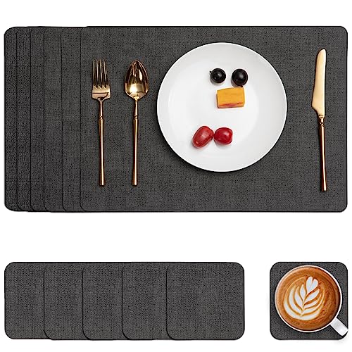 Myir JUN Tischsets Abwaschbar Leder und Untersetzer, Doppelseitigen Platzset 6er Set rutschfest Platzdeckchen Leder Kunstleder Tischset (Grau, 6er Set) von Myir JUN