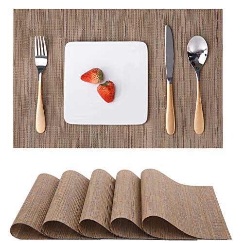 Myir JUN Tischsets Abwaschbar 6er Set, Gewebte Platzdeckchen Abwaschbar rutschfest Abgrifffeste Hitzebeständig, Vinyl Platzsets Abwaschbar für küche Speisetisch Hotel, Platz-Matten 30x45cm (Braun) von Myir JUN