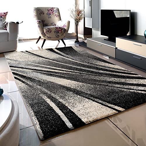 Mynes Home Designer Teppichläufer/Grösse: 80x150 cm/Geometrisches Muster in Schwarz/Kurzflor Wohnzimmerteppich/modern geometrisch von Mynes Home