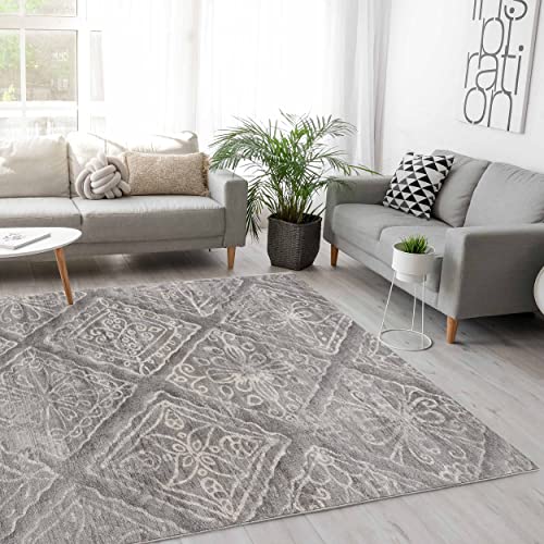 Mynes Home Kurzflor Teppich Wohnzimmer Grau / 120x170 cm/Moderne Designer Teppiche Abstrakt Muster mit Flachem Flor/Pflegeleichte Moderne Wohnzimmerteppiche von Mynes