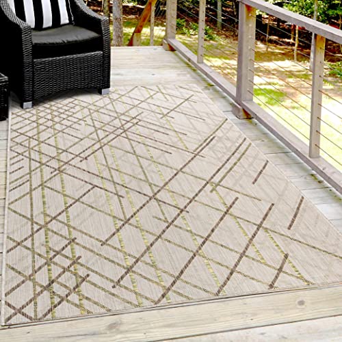 Mynes Home Outdoor Teppich Wetterfest - Wetterfeste Matte für draußen und drinnen - Balkonteppich, Teppiche für den Eingangsbereich, Eingangsmatten- Geometrisch Grün, 120 x 170 cm von Mynes