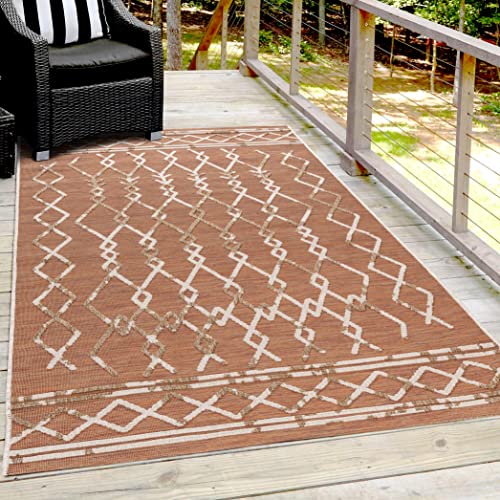 Mynes Home Outdoor Teppich Wetterfest - Teppich für draußen - Wetterfeste Matte für draußen und drinnen, Balkonteppich mit 3D-Effekt, Teppiche für den Eingangsbereich- Boho Terra, 120 x 170 cm von Mynes