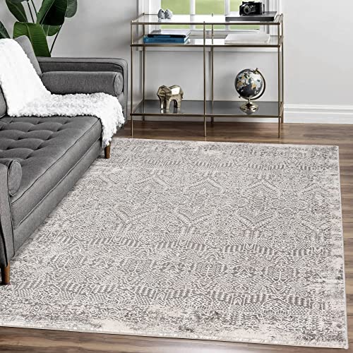 Mynes Home Teppich Läufer Weiß Grau Cream, Abstrakt Vintage Boho Design, Pflegeleichte Dichte Kurzflor Teppich Läufer Flur Schlafzimmer (Boho Grau, 80 x 300 cm) von Mynes