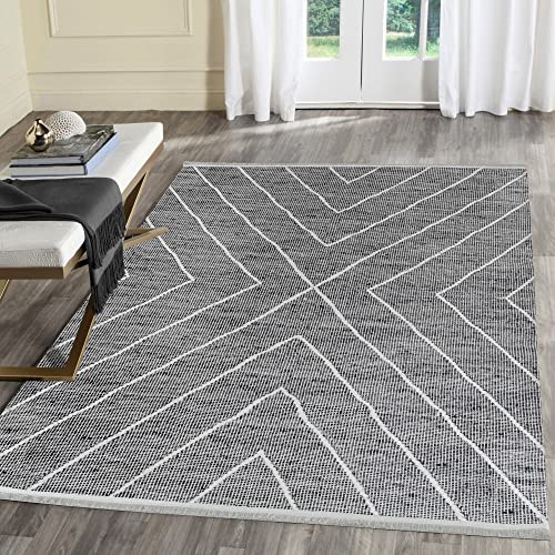 Mynes Home Waschbarer Teppich - Pflegeleichte waschbare Teppiche mit Rutschfester Baumwollerücken - Geometrisches Design, waschmaschinengeeignet, schmutzabweisend - Line Grau, 160x230 cm von Mynes