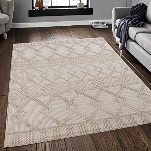 Mynes Home Webteppich Kurzflor Wohnzimmer Teppiche in Beige - 3D Skandinavisches Abstraktes Boho Muster - weich und pflegeleicht - Grösse 200x290 cm von Mynes