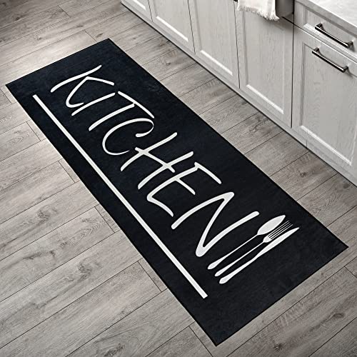 Mynes Home waschbarer Küchenteppich - Pflegeleichter Küchenläufer mit Latexunterlage - Teppich für Küche, Waschmaschinengeeignet, Küche Black, 80x200 cm von Mynes