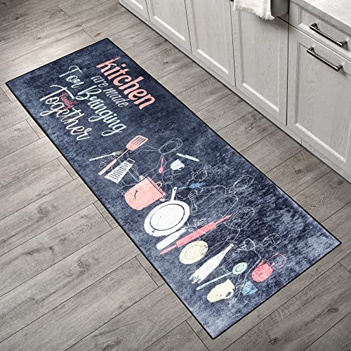 Mynes Home waschbarer Küchenteppich - Pflegeleichter Küchenläufer mit Rutschfester Latexunterlage - Tolle Teppich Designs für Küche, Waschmaschinengeeignet - Familie Grau, 67x180 cm von Mynes