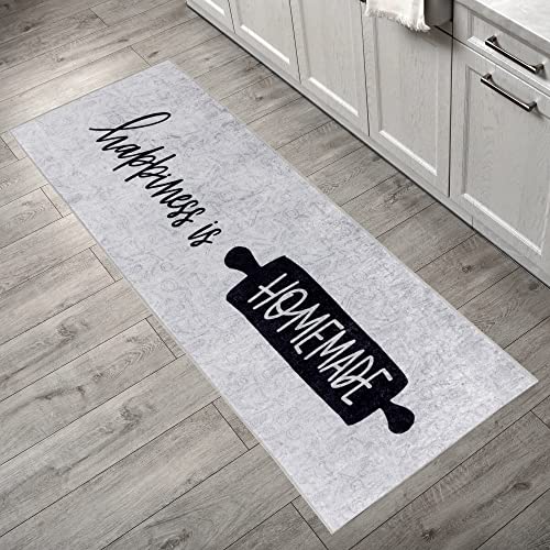 Mynes Home waschbarer Küchenteppich - Pflegeleichter Küchenläufer mit Rutschfester Latexunterlage - Tolle Teppich Designs für Küche, Waschmaschinengeeignet - Glück Hellgrau, 50x240 cm von Mynes