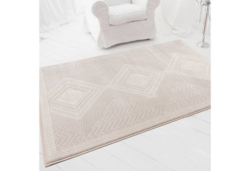 Teppich Kurzflor Designer Teppiche Boho Beige, Mynes Home, Wohnzimmer, 3D Hoch-Tief-Struktur, Höhe: 11-13 mm, rechteckig von Mynes Home