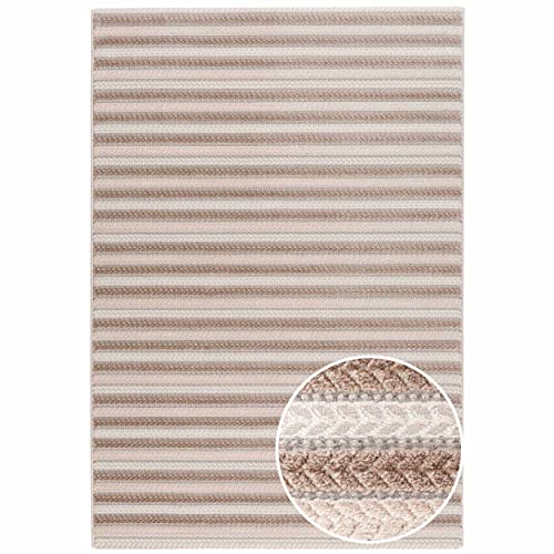 Mynes Home Webteppich Kurzflor Wohnzimmer Teppiche in Beige - 3D Vintage Abstraktes Linien Muster - weich und pflegeleicht - Grösse 120x170 cm von Mynes