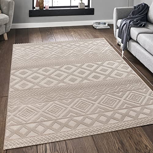 Mynes Home - Webteppich Kurzflor Beige Wohnzimmer Teppiche einfarbig - Nordisch Vintage Skandinavische Muster - Größe Läufer: 80x300 cm von Mynes