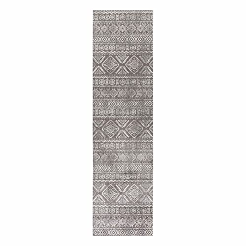 Mynes Home Kurzflor Vintage Teppich Grau Beige / 80x300 cm/Pflegeleichte Kurzflorteppiche im Boho Design/ideal für Wohnzimmer geeignet/mit Baumwolle Rücken von Mynes