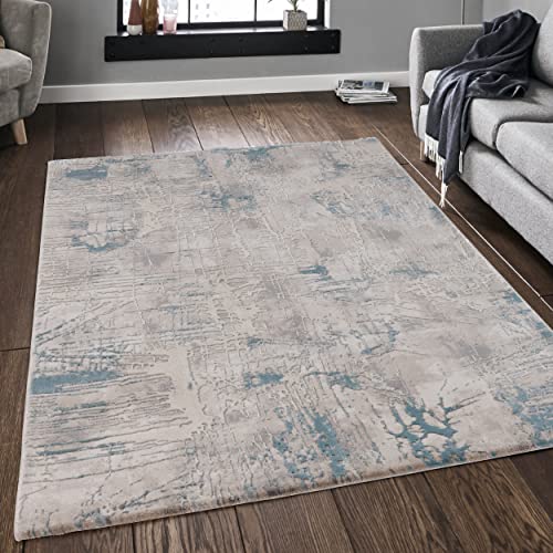 Mynes Home Designer Teppich Wohnzimmer in Beige Grau Blau / 200x290 cm / 3D Vintage Struktur/Abstrakte Rauten Design/weich und strapazierfähig von Mynes