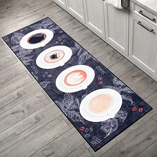 Mynes Home waschbarer Küchenteppich - Pflegeleichter Küchenläufer mit Rutschfester Latexunterlage - Tolle Teppich Designs für Küche, Waschmaschinengeeignet, schmutzabweisend - Kaffee Grau, 67x180 cm von Mynes