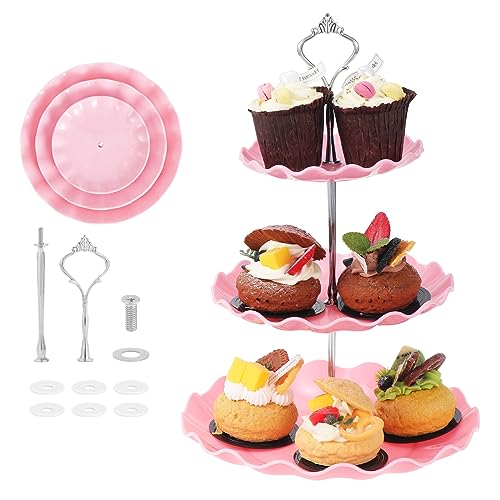 Mynoozi 2 Stück 3 Etagen Cupcake Ständer Dessert Tablett, Etagere Dessert Ständer, Wiederverwendbare Gestaffelt KuchenStand, Tortenständer für Hochzeit Geburtstag Tea Party (Rosa) von Mynoozi