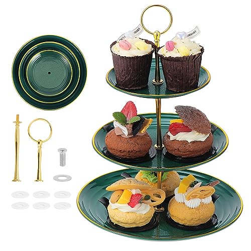 Mynoozi 2 Stück 3 Etagen Cupcake Ständer Dessert Tablett, Gestaffelt KuchenStand, Etagere Dessert Ständer, Tortenständer für Hochzeit Geburtstag Weihnachten Party (Dunkelgrün) von Mynoozi