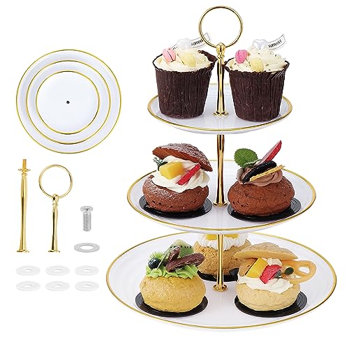 Mynoozi 2 Stück 3 Etagen Cupcake Ständer Dessert Tablett, Gestaffelt KuchenStand, Etagere Dessert Ständer, Tortenständer für Hochzeit Geburtstag Weihnachten Party (Weiß) von Mynoozi