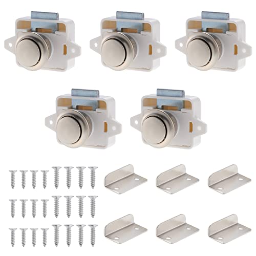 Mynoozi 5 Stück Push Lock Button Catch, Cabinet Lock Catch und Push Button Catch, Keyless Wohnmobil Verriegelung für Wohnmobile, Yachten, Boote, RV Camping Schrank, Wohnwagen (Weiß) von Mynoozi