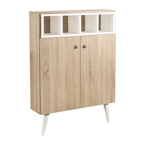 MyosHome - Dekorativer Schuhschrank in Eiche und Weiß, 83 x 116 x 24 cm. Temis von MyosHome