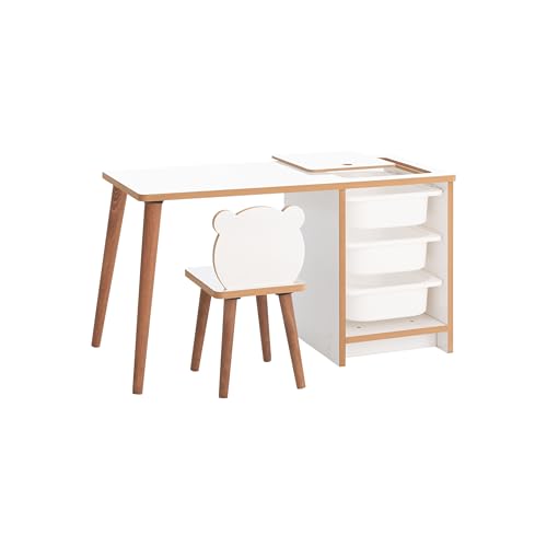 MyosHome - Kinder-Schreibtisch mit Stuhl und Schubladen, Kinderschreibtisch mit Aufbewahrungsfächern, Spieltisch für Kinder, Kindermöbel in Weiß und Holz, 90 x 42 x 51 cm. Soho von MyosHome