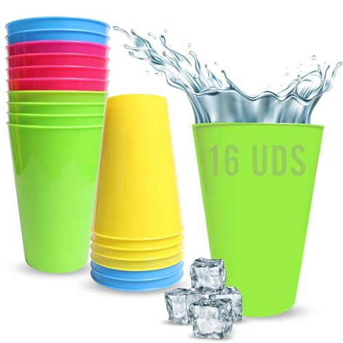 Mypicompany. 16er Set 450ml Plastikbecher Mehrweg, Trinkbecher Kinder in Pastellfarben, BPA-Frei (16, LEUCHTENDE FARBEN) von Mypicompany