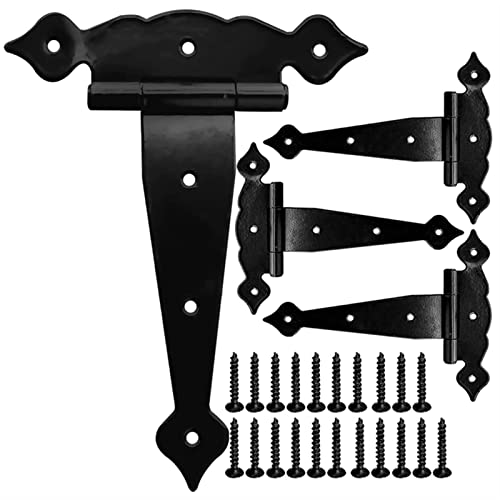 Schrankscharnier, Stützscharnier, Torscharniere schwarz for Holzzäune, dekoratives T-Scharnier, robuste Scharniere for Schuppen- und Scheunentore,(4pcs) von MyrXFb