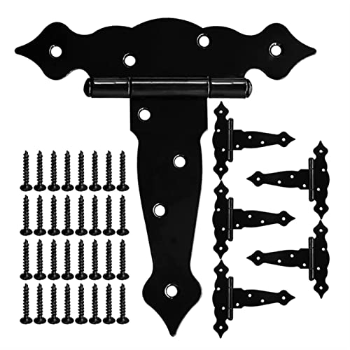 Schrankscharnier, Stützscharnier, Torscharniere schwarz for Holzzäune, dekoratives T-Scharnier, robuste Scharniere for Schuppen- und Scheunentore,(6pcs) von MyrXFb