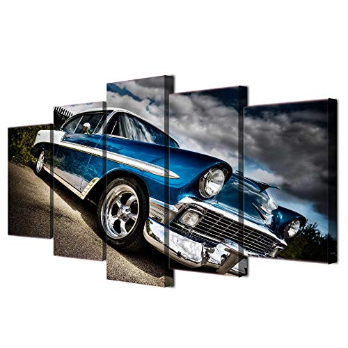 3D Leinwandbilder 5 Teile XXL Vlies Leinwand Bilder Dekoration Auto Chevrolet Bel Malerei Bild Auf Leinwand 5Tlg Bilder Mehrteilig Zum Aufhängen 150×80Cm (Mit Rahmen) von Myrdsio