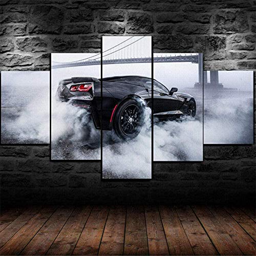 3D Leinwandbilder 5 Teile XXL Vlies Leinwand Bilder Dekoration Corvette-Burnout Bild Auf Leinwand 5Tlg Bilder Mehrteilig Zum Aufhängen Mit Rahmen von Myrdsio