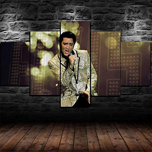 3D Leinwandbilder 5 Teile XXL Vlies Leinwand Bilder Dekoration Elvis Presley Segelt Bild Auf Leinwand 5Tlg Bilder Mehrteilig Zum Aufhängen 150×80Cm (Mit Rahmen) von Myrdsio