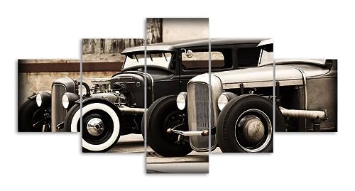 3D Leinwandbilder 5 Teile XXL Vlies Leinwand Bilder Dekoration Hot Rods Altes Auto Poster Bild Auf Leinwand 5Tlg Bilder Mehrteilig Zum Aufhängen Mit Rahmen von Myrdsio