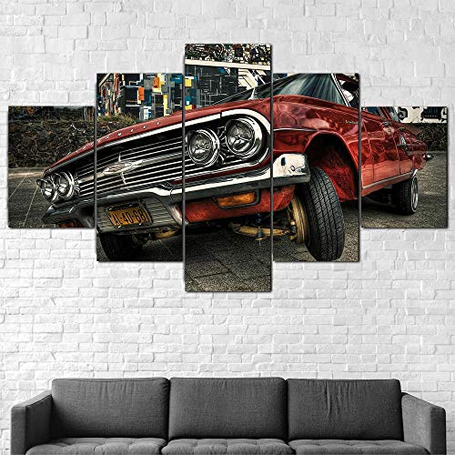 3D Leinwandbilder 5 Teile XXL Vlies Leinwand Bilder Dekoration Lowrider Hop Car Bild Auf Leinwand 5Tlg Bilder Mehrteilig Zum Aufhängen Mit Rahmen von Myrdsio