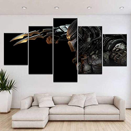 3D Leinwandbilder 5 Teile XXL Vlies Leinwand Bilder Dekoration Movie Character Predator Vs Aliens Bild Auf Leinwand 5Tlg Bilder Mehrteilig Zum Aufhängen 150×80Cm (Mit Rahmen) von Myrdsio