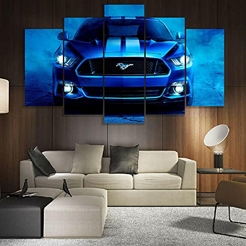 3D Leinwandbilder 5 Teile XXL Vlies Leinwand Bilder Dekoration Shelby Mustang Blaues Auto Bild Auf Leinwand 5Tlg Bilder Mehrteilig Zum Aufhängen Mit Rahmen von Myrdsio