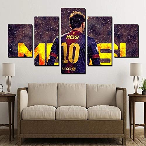 3D Leinwandbilder 5 Teile XXL Vlies Leinwand Bilder Dekoration Stürmer Messi Champion Bild Auf Leinwand 5Tlg Bilder Mehrteilig Zum Aufhängen 150×80Cm (Mit Rahmen) von Myrdsio