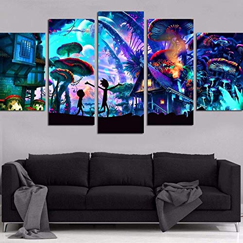 Kunstdrucke Gemälde 5 Teilig Leinwand Drucke,Wand Für Zuhause Malerei Wohnzimmer Wohnung Deko Modulare Bilder 5 Stück Rick Und Morty Hd Gedruckt Poster,Mit Rahmen von Myrdsio
