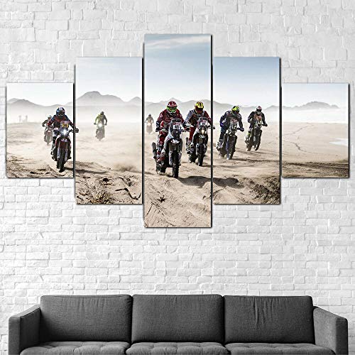 Leinwanddrucke 5 Stück Kunstdruck Wandbild 150×80Cm Dakar Rally Dirt Bikes Mehrteilig Aufhängen Bilder Für Wohnzimmer Wohnkultur,Hd Gedruckt Rahmen Segeltuch Malerei von Myrdsio