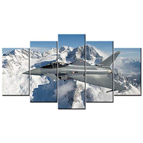 Leinwanddrucke 5 Stück Kunstdruck Wandbild 150×80Cm Eurofighter Typhoon Mehrteilig Aufhängen Bilder Für Wohnzimmer Wohnkultur,Hd Gedruckt Rahmen Segeltuch Malerei von Myrdsio