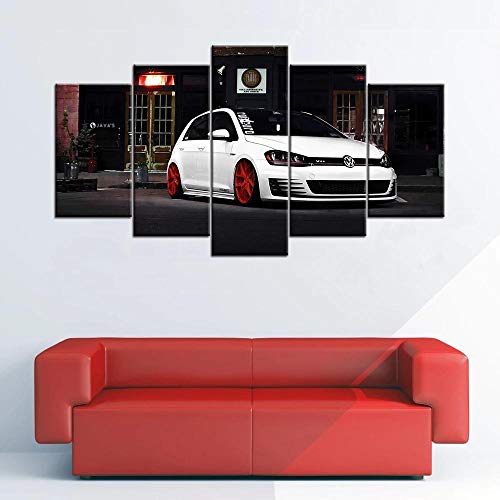 Leinwanddrucke 5 Stück Kunstdruck Wandbild 150×80Cm Golf GTI Auto Supercars Poster Mehrteilig Aufhängen Bilder Für Wohnzimmer Wohnkultur,Hd Gedruckt Rahmen Segeltuch Malerei von Myrdsio