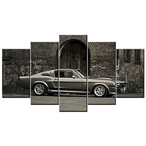 Leinwanddrucke 5 Stück Kunstdruck Wandbild 150×80Cm Mustang Muscle Cars Mehrteilig Aufhängen Bilder Für Wohnzimmer Wohnkultur,Hd Gedruckt Rahmen Segeltuch Malerei von Myrdsio