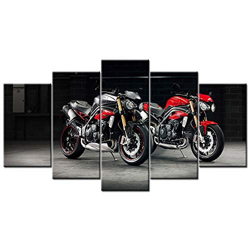 Leinwanddrucke 5 Stück Kunstdruck Wandbild 150×80Cm Triumph Speed Triple R Super Motorcycle Mehrteilig Aufhängen Bilder Für Wohnzimmer Wohnkultur,Hd Gedruckt Rahmen Segeltuch Malerei von Myrdsio