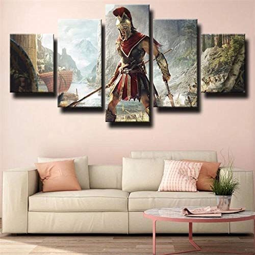 Leinwanddrucke 5 Stück Kunstdruck Wandbild Assassin Odyssey Alexios Mehrteilig Aufhängen Bilder Für Wohnzimmer Wohnkultur,Hd Gedruckt Rahmen Segeltuch Malerei von Myrdsio