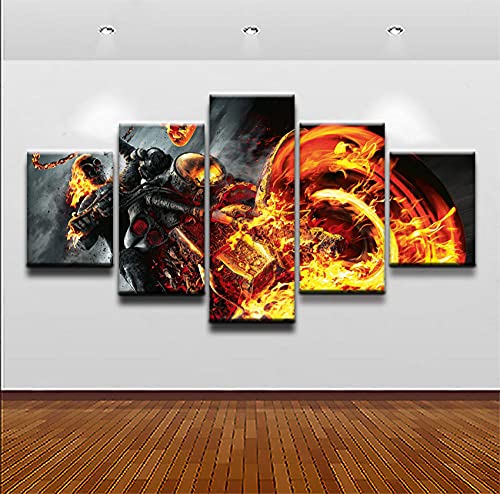 Leinwanddrucke 5 Stück Kunstdruck Wandbild Comics Ghost Rider Malerei Mehrteilig Aufhängen Bilder Für Wohnzimmer Wohnkultur,Hd Gedruckt Rahmen Segeltuch Malerei von Myrdsio
