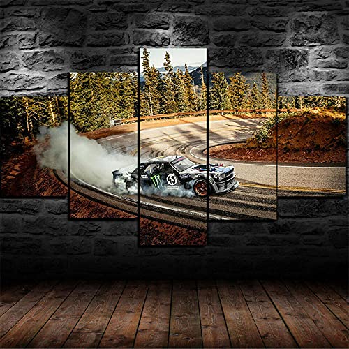 Leinwanddrucke 5 Stück Kunstdruck Wandbild Drift Car Mustang Mehrteilig Aufhängen Bilder Für Wohnzimmer Wohnkultur,Hd Gedruckt Rahmen Segeltuch Malerei von Myrdsio