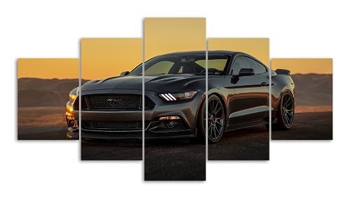 Leinwanddrucke 5 Stück Kunstdruck Wandbild Schwarzes Mustang-Autoplakat Mehrteilig Aufhängen Bilder Für Wohnzimmer Wohnkultur,Hd Gedruckt Rahmen Segeltuch Malerei von Myrdsio