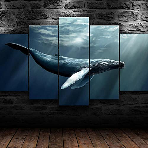 Leinwanddrucke 5 Stück Kunstdruck Wandbild Wal Unterwasser Ozean Mehrteilig Aufhängen Bilder Für Wohnzimmer Wohnkultur,Hd Gedruckt Rahmen Segeltuch Malerei von Myrdsio